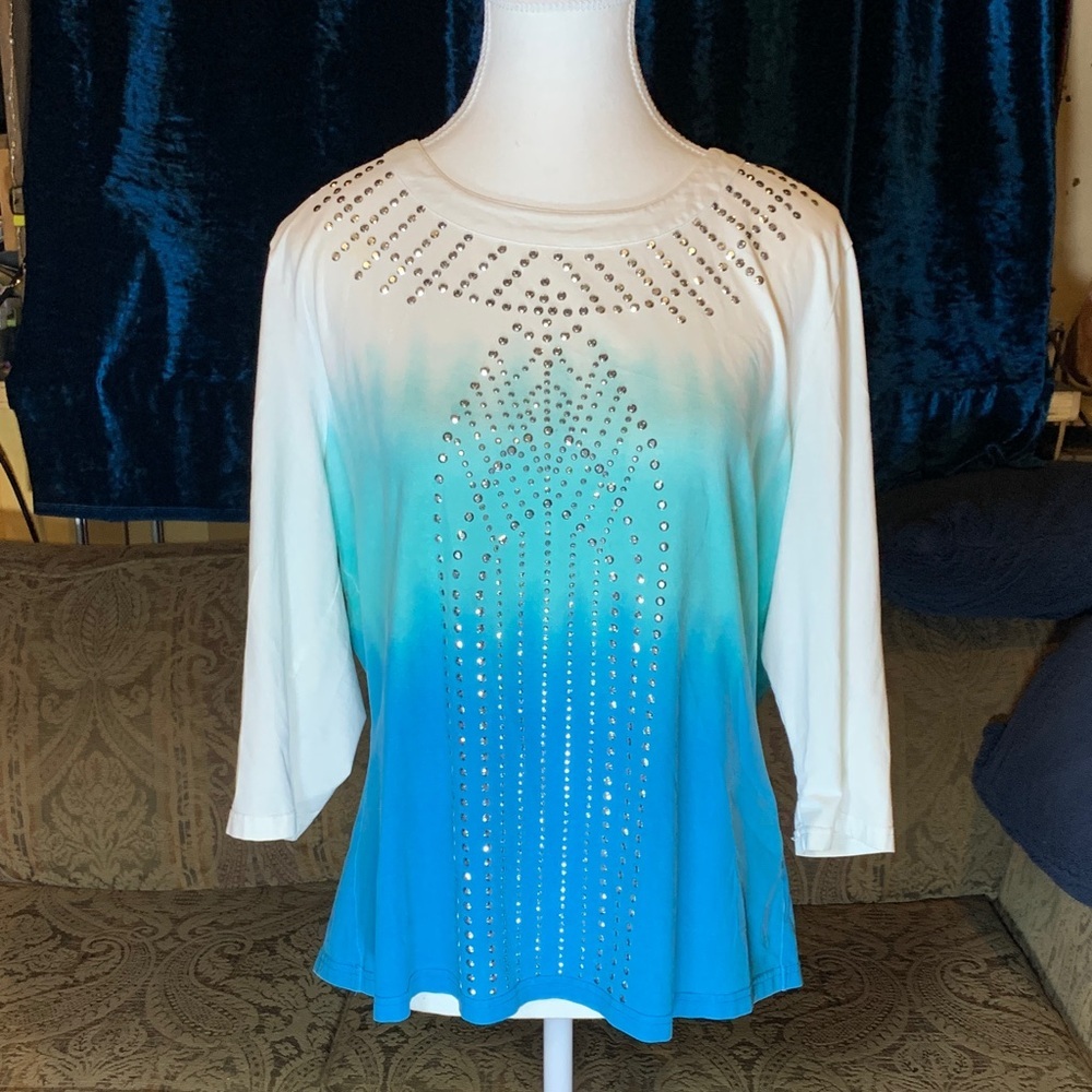 Y2K Women’s XL Ombre Blue White Top Studs Coastal Yacht Boat Friends Phoebe 90’s